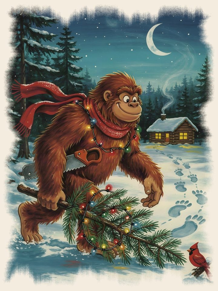 Bigfoot Christmas vintage wildlife t-shirt design