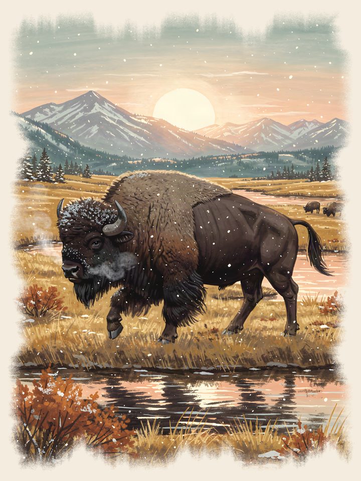 Bison vintage wildlife t-shirt design