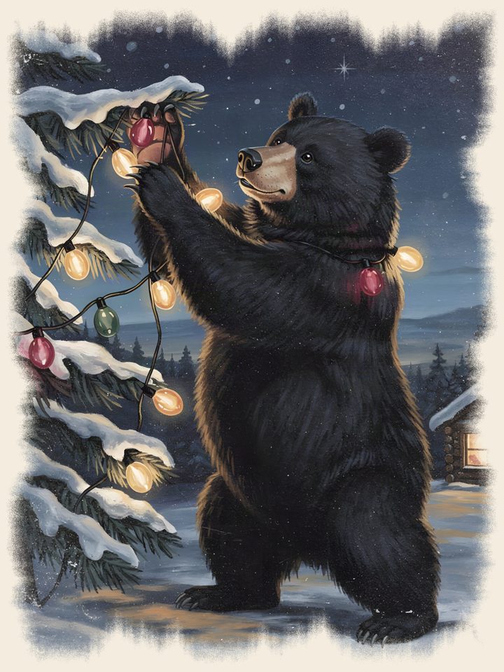 Black Bear Christmas vintage wildlife t-shirt design