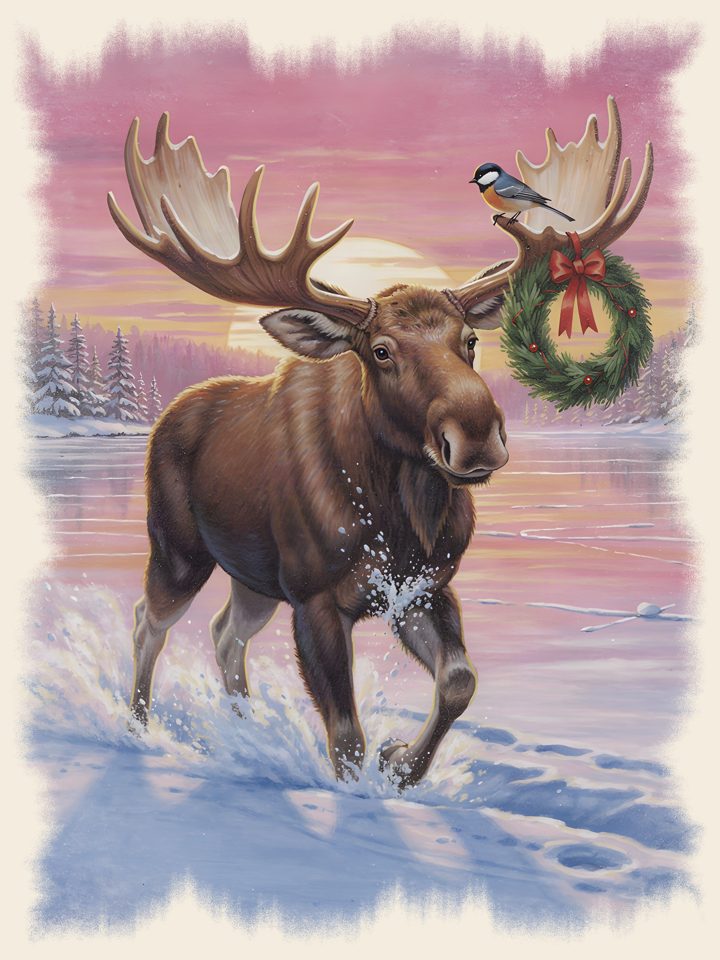 Moose Christmas vintage wildlife t-shirt design