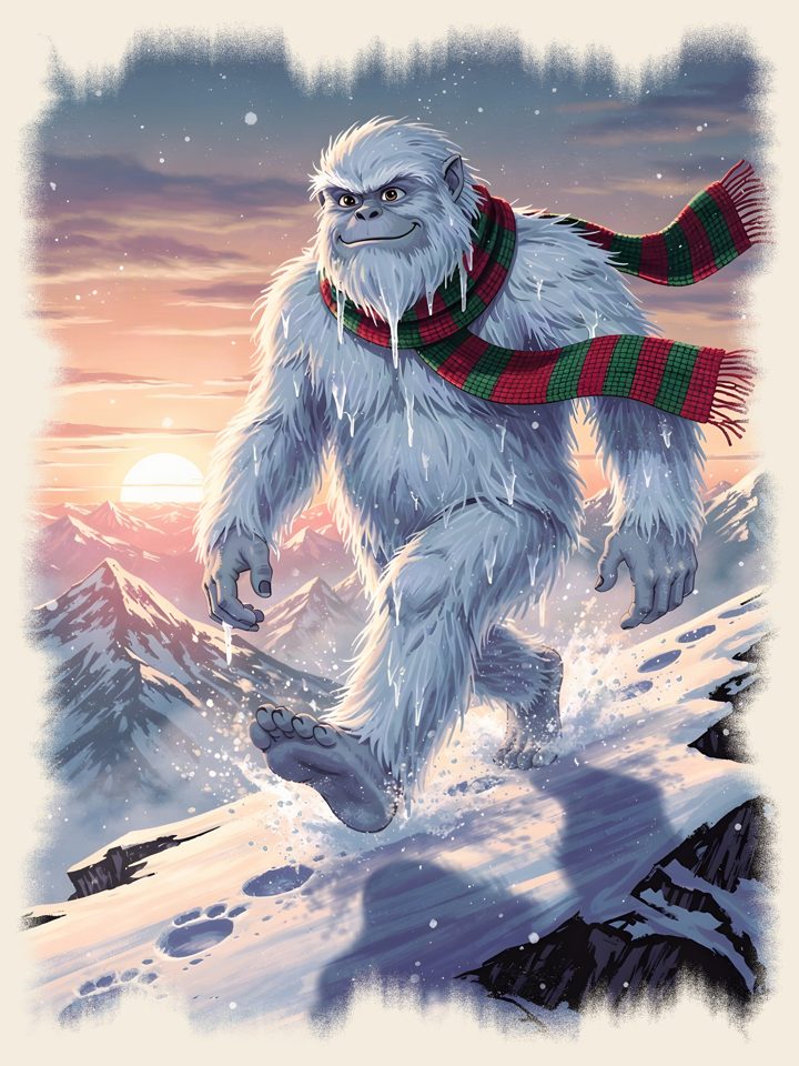 Yeti Christmas vintage wildlife t-shirt design